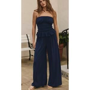 NWT Free People Free-Est Don't Call Me Pant Set Poseidon Navy